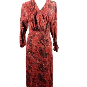 J Jill Maxi Midi Dress Paisley Sz XL 3/4 Sleeve